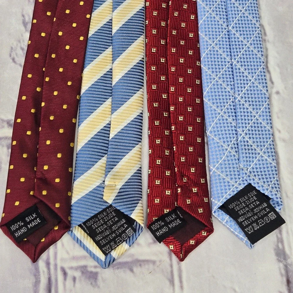 Lot of 4 Salvatore Ferragamo Paul Smith Ties Burgundy Blue Silk Designer Lot Men